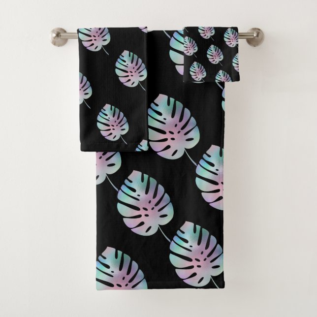  IRIDESCENT PALM BLACK BATHROOM TOWEL SET  (Insitu)