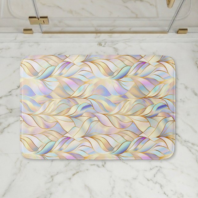 Iridescent Pastel Bath Mat (elegant glam iridescent abstract botanical pastel bath mat)