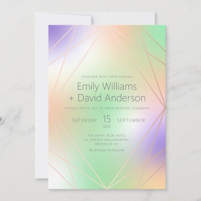 Iridescent Pastel Diamond Inspired Rose Gold Invitation (Front)