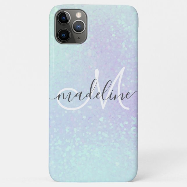Iridescent Pastel Holographic Glitter Monogrammed Case-Mate iPhone Case (Back)