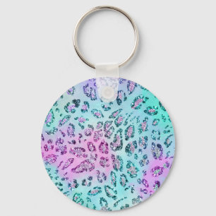 Iridescent Pastel Leopard Print Glitter Key Ring