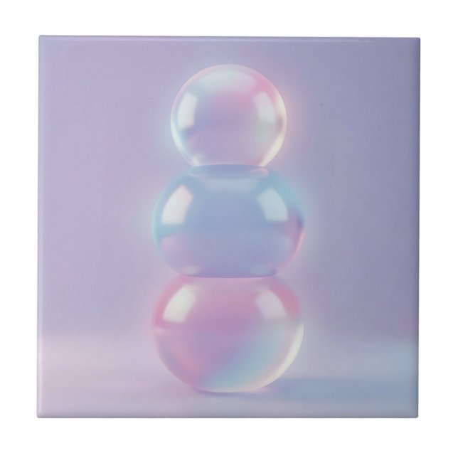 Iridescent Pastel Stacked Spheres Dreamy  Ceramic Tile (Front)