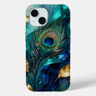 Iridescent Peacock Feather Abstract iPhone 15 Case