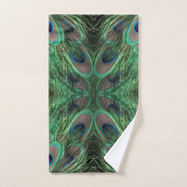 Iridescent Peacock Feather Hand Towel (Hand Towel)