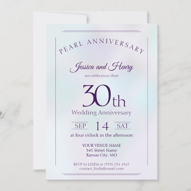 Iridescent Pearl 30th wedding anniversary Invitation (Front)