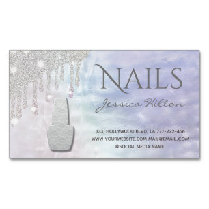 Iridescent pearl  glittery drips Nail salon Magnetic Business Card