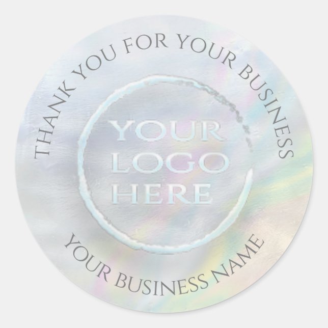 Iridescent  pearl holographic your logo thank you classic round sticker (Front)