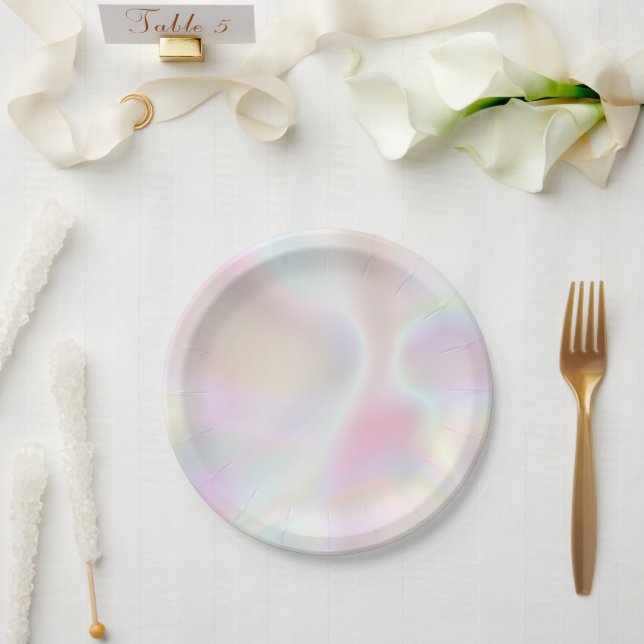 Iridescent Pearl Opal Rainbow Metallic Holographic Paper Plate (Wedding)