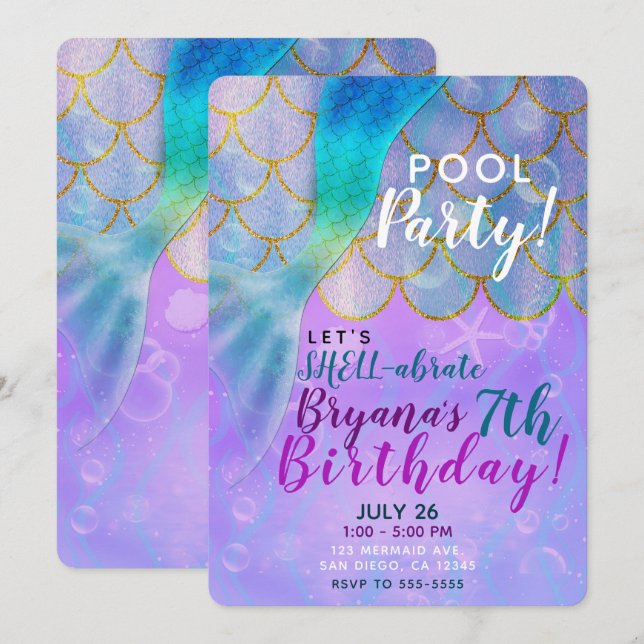 Iridescent Pearl Shimmer Mermaid Birthday Party Invitation (Front/Back)