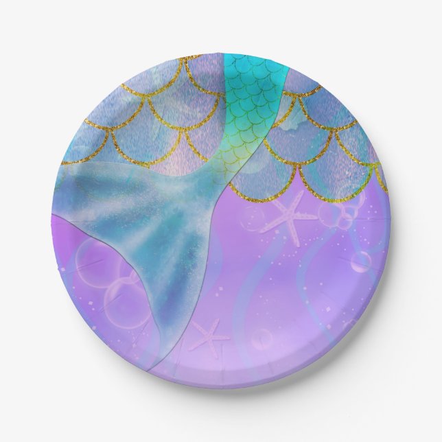 Iridescent Pearl Shimmer Mermaid Birthday Party Paper Plate (Front)