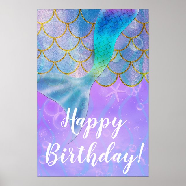 Iridescent Pearl Shimmer Mermaid Birthday Party Poster (Front)