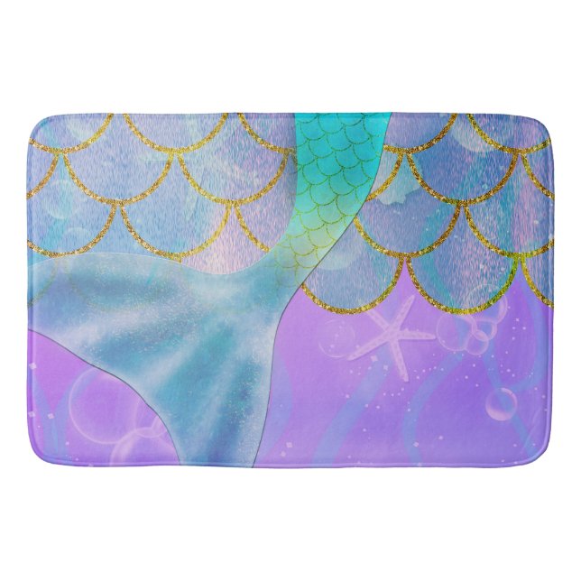 Iridescent Pearl Shimmer Sparkle Mermaid Tail Bath Mat (Front)
