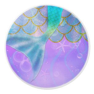 Iridescent Pearl Shimmer Sparkle Mermaid Tail Ceramic Knob