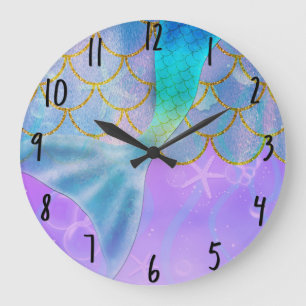 Iridescent Pearl Shimmer Sparkle Mermaid Tail Large Clock