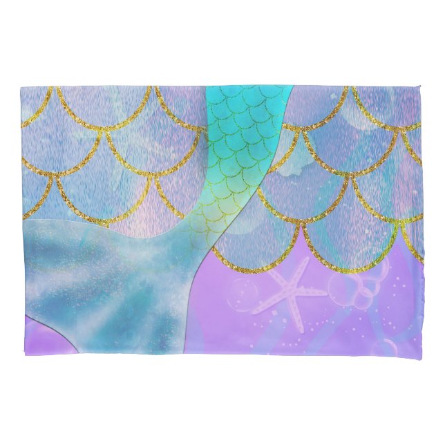 Iridescent Pearl Shimmer Sparkle Mermaid Tail Pillowcase (Front)
