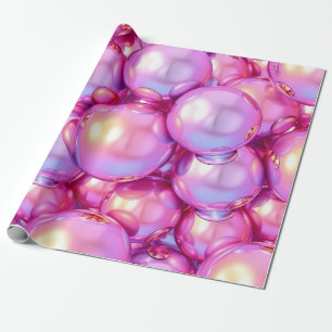 Iridescent Pink 3D Glossy Bubble Pattern Wrapping  Paper