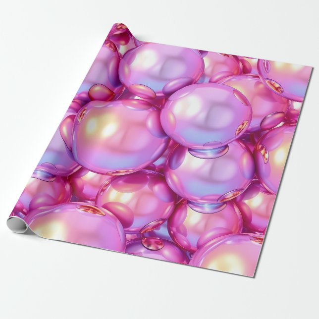 Iridescent Pink 3D Glossy Bubble Pattern Wrapping  Paper (Unrolled)