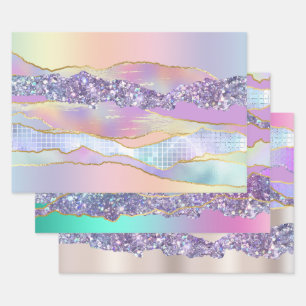 Iridescent pink blue shiny foil glitter classy  wrapping paper sheet