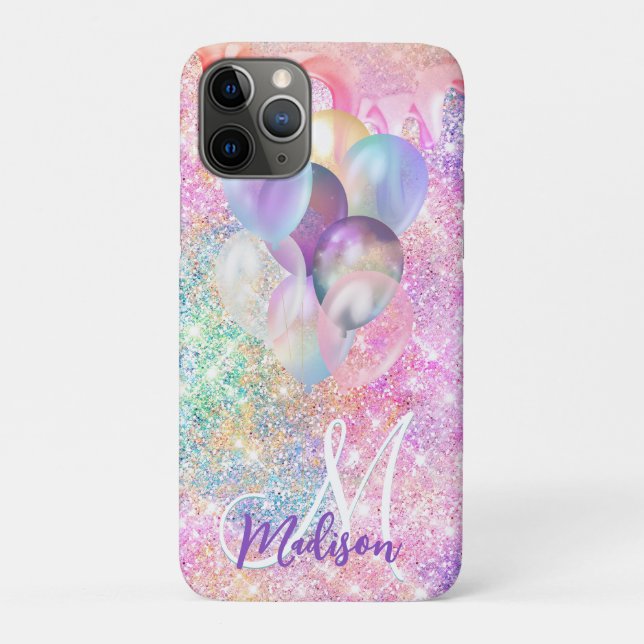 Iridescent pink faux glitter drip balloon monogram Case-Mate iPhone case (Back)