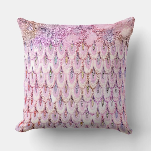 Iridescent pink Glitter Mermaid Fish Scales Cushion (Front)