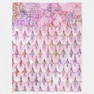 Iridescent pink Glitter Mermaid Fish Scales Fleece Blanket