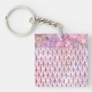 Iridescent pink Glitter Mermaid Fish Scales Key Ring