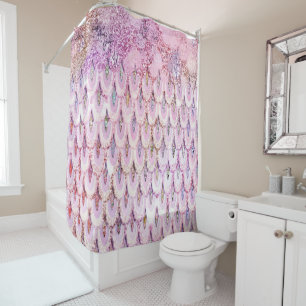Iridescent pink Glitter Mermaid Fish Scales Shower Curtain