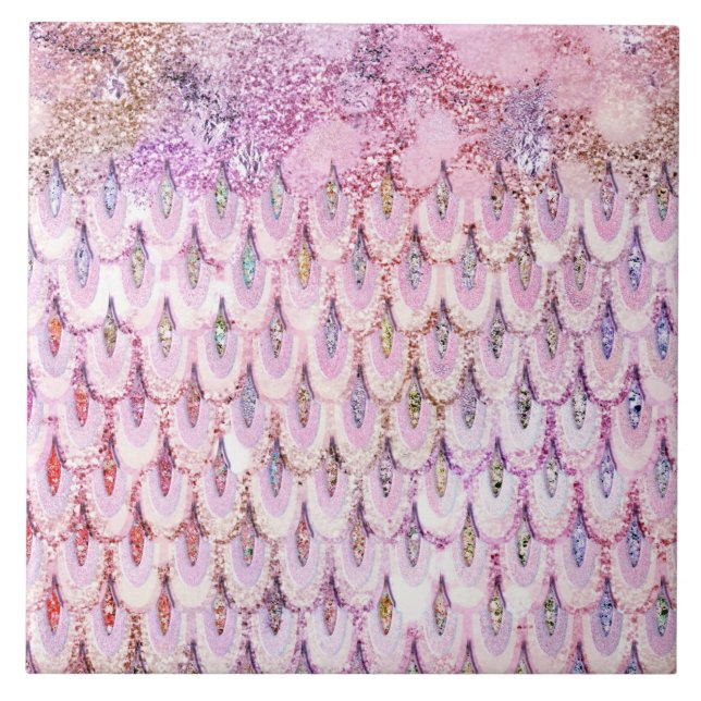 Iridescent pink Glitter Mermaid Fish Scales Tile (Front)