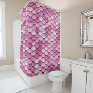 Iridescent Pink Glitter Shiny Mermaid Fish Scales Shower Curtain