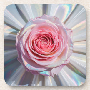 Iridescent Pink Rose Opalescent Coaster Set
