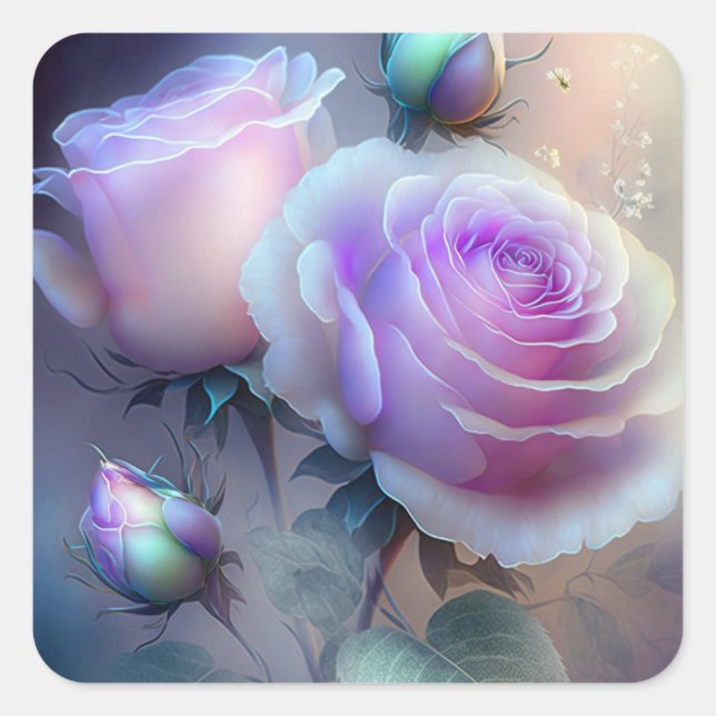 Iridescent Pink Roses Closeup Square Sticker (Front)