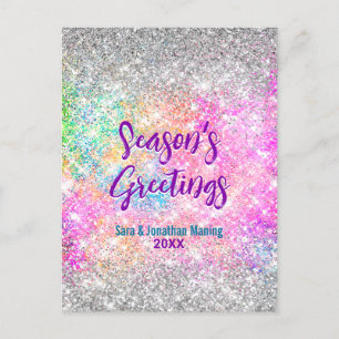 Iridescent pink silver glitter Christmas new year  Postcard