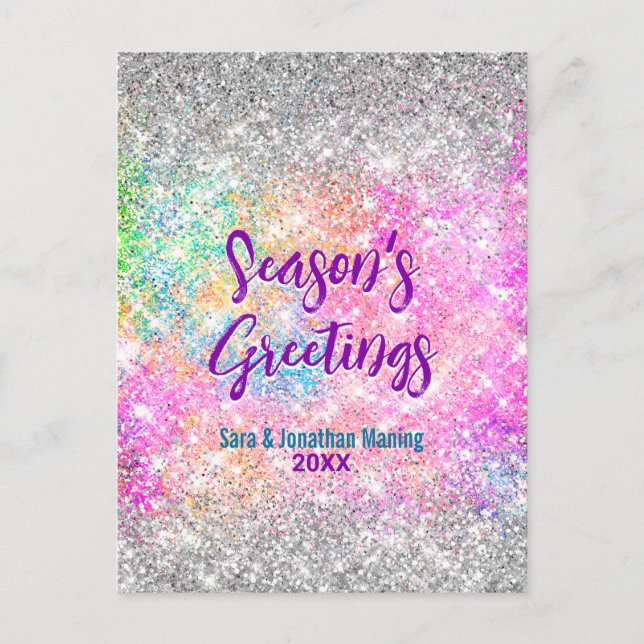 Iridescent pink silver glitter Christmas new year  Postcard (Front)