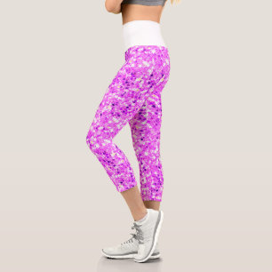 Iridescent Pink Star Glitters Capri Leggings