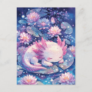 Iridescent Pink Watercolor Sleeping Axolotl Postcard