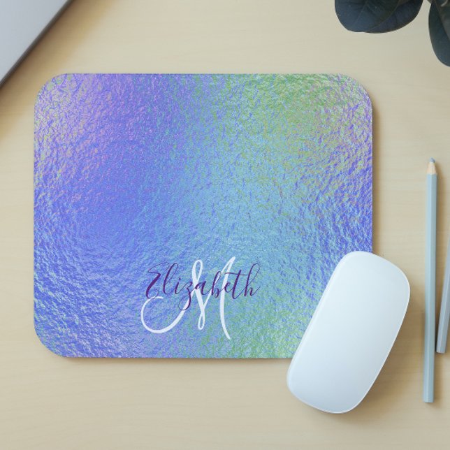 Iridescent Pretty Personalised Monogram Mouse Pad (Creator Uploaded)