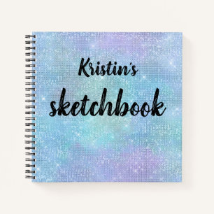 Iridescent Purple Blue Glitter Name Sketchbook Notebook