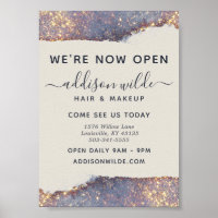 Iridescent Purple Gold Glam Glitter Business Open