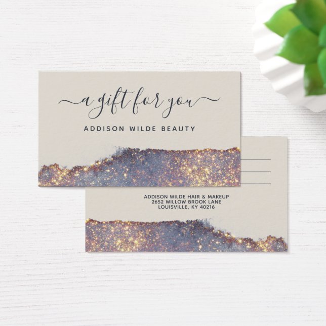 Iridescent Purple Gold Glam Glitter Gift Card (Desk)