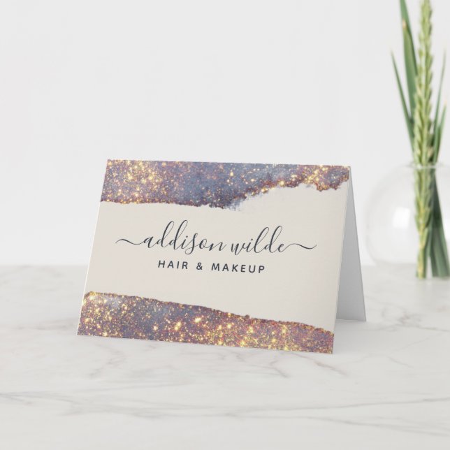 Iridescent Purple Gold Glam Glitter Thank You Card (Front)