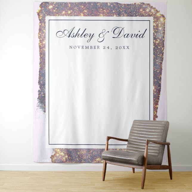 Iridescent Purple Gold Glitter Wedding Tapestry (In Situ)