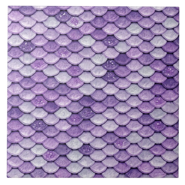 Iridescent Purple Shiny Glitter Mermaid Scales Ceramic Tile (Front)