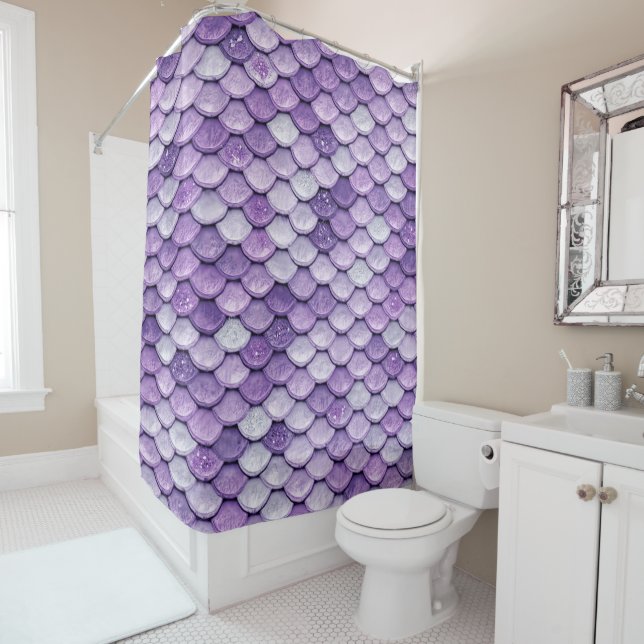 Iridescent Purple Shiny Glitter Mermaid Scales Shower Curtain (In Situ)