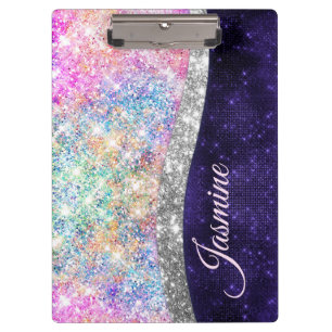 iridescent purple silver faux glitter monogram clipboard