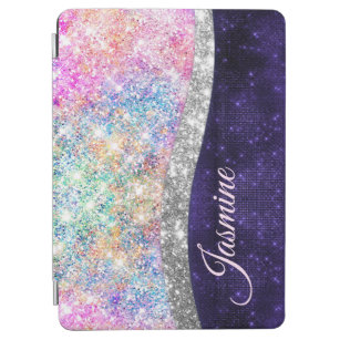 iridescent purple silver faux glitter monogram iPad air cover