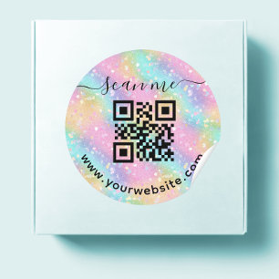Iridescent QR code and custom text round Sticker