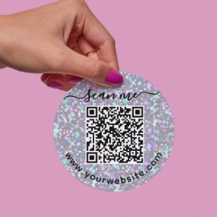 Iridescent QR code and custom text round Sticker