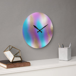 Iridescent Rainbow Glam Large Clock