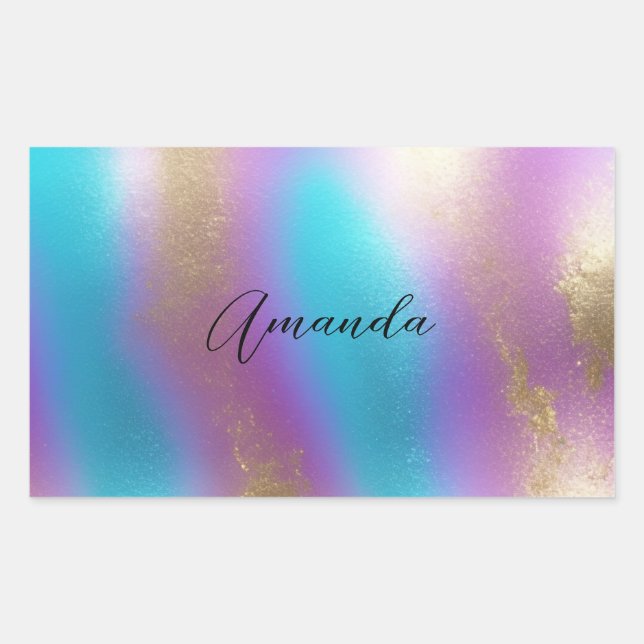 Iridescent Rainbow Glam Rectangular Sticker (Front)
