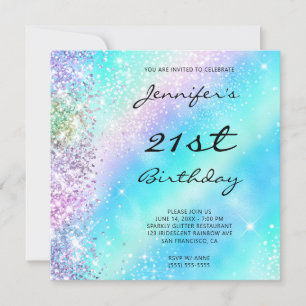 Iridescent Rainbow Glitter and Foil 21st Birthday Invitation